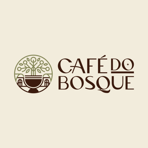 Logo versão horizontal - fundo bege - café do bosque
